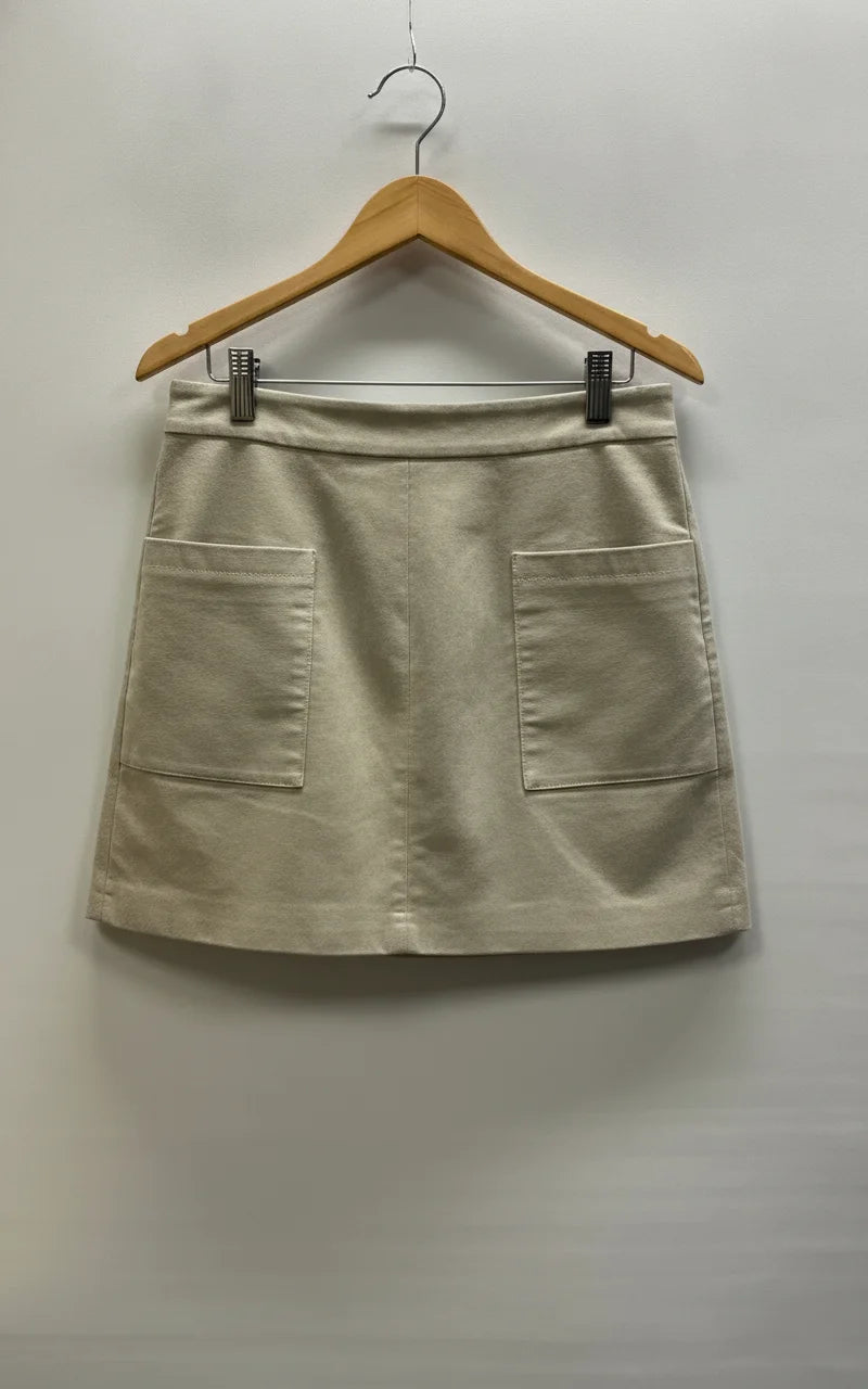 MANGO beige äkta läder minikjol