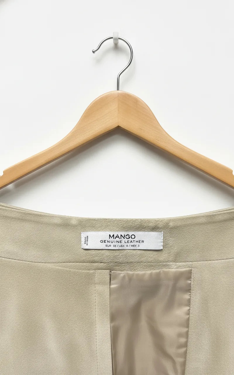 MANGO beige äkta läder minikjol