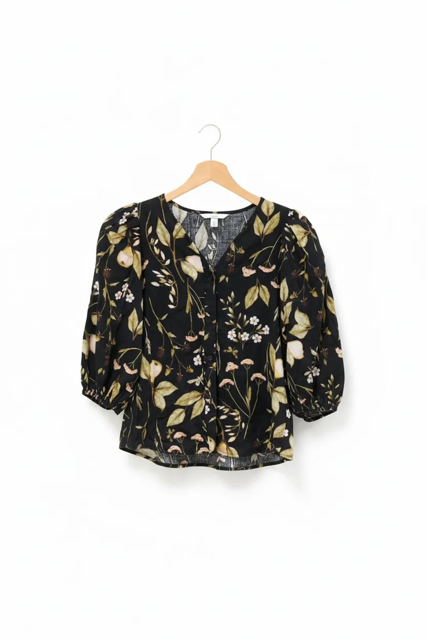 H&M blus med blommönster och puffärmar