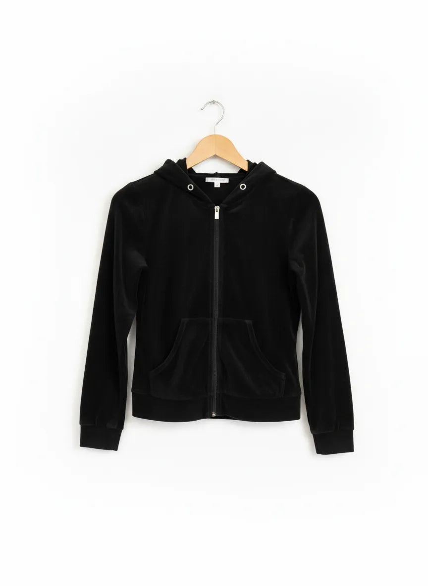 Gina Tricot svart velour huvtröja med dragkedja