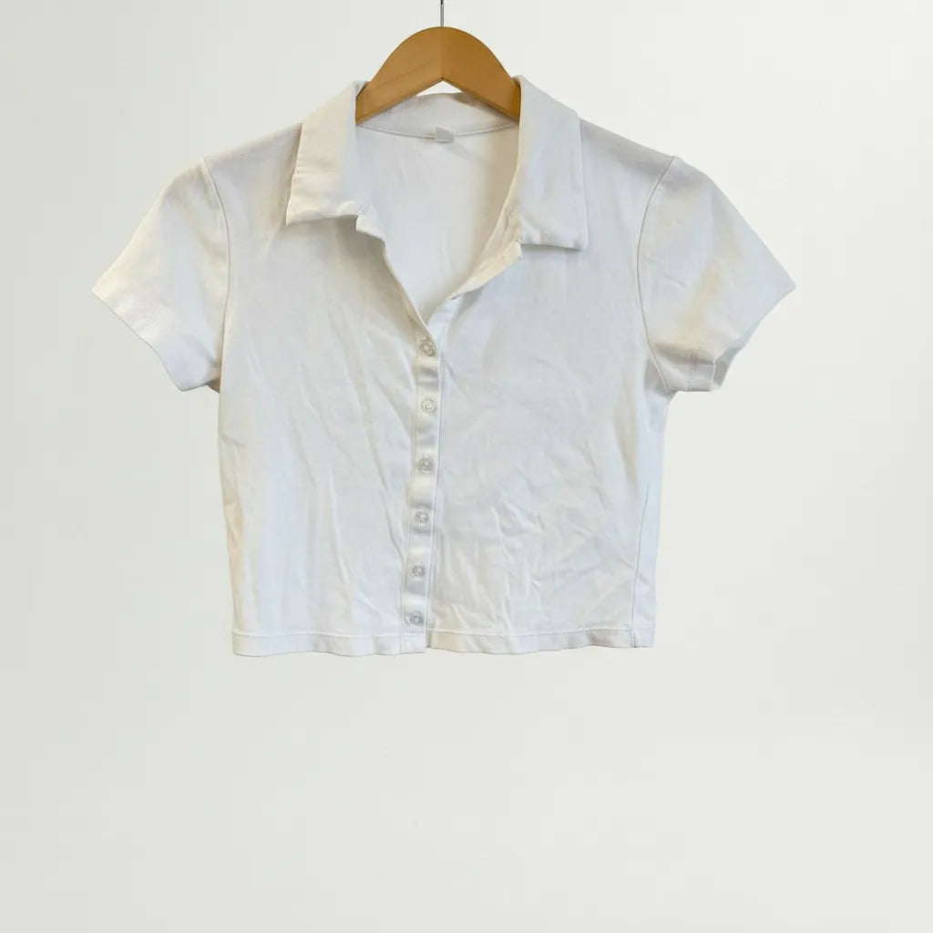Uniqlo vit kort pikétröja XS