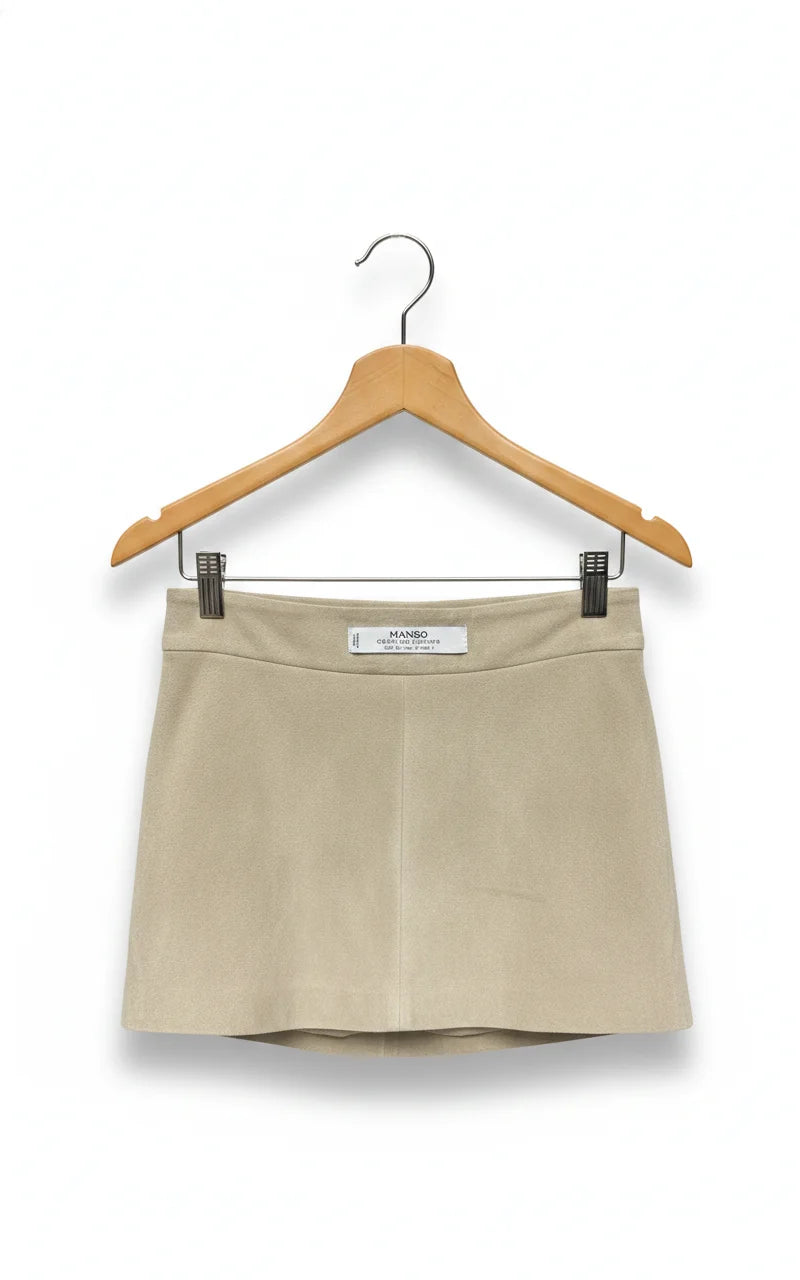 MANGO beige äkta läder minikjol