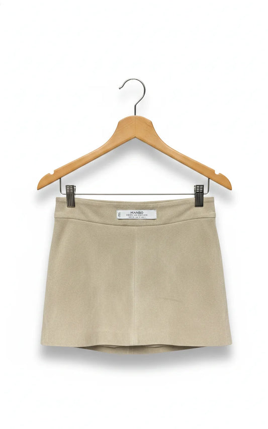 MANGO beige äkta läder minikjol