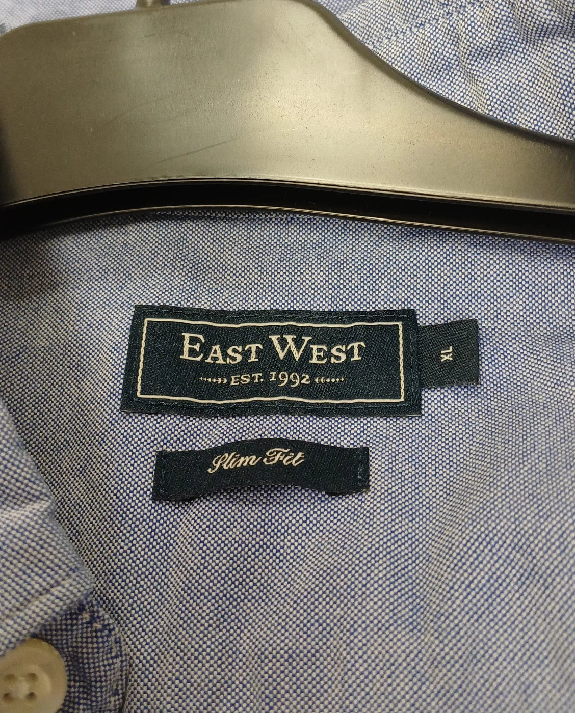 East West slim fit skjorta i blå oxford XL
