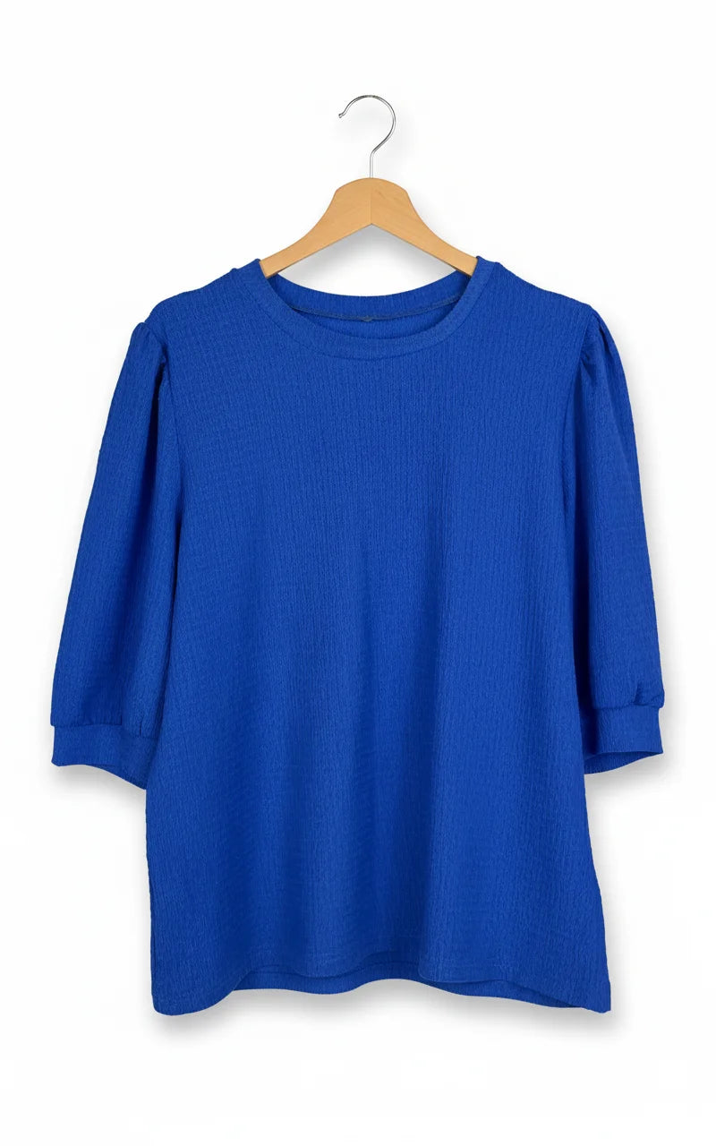 Blå texturerad långärmad topp