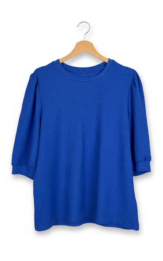 Blå texturerad långärmad topp