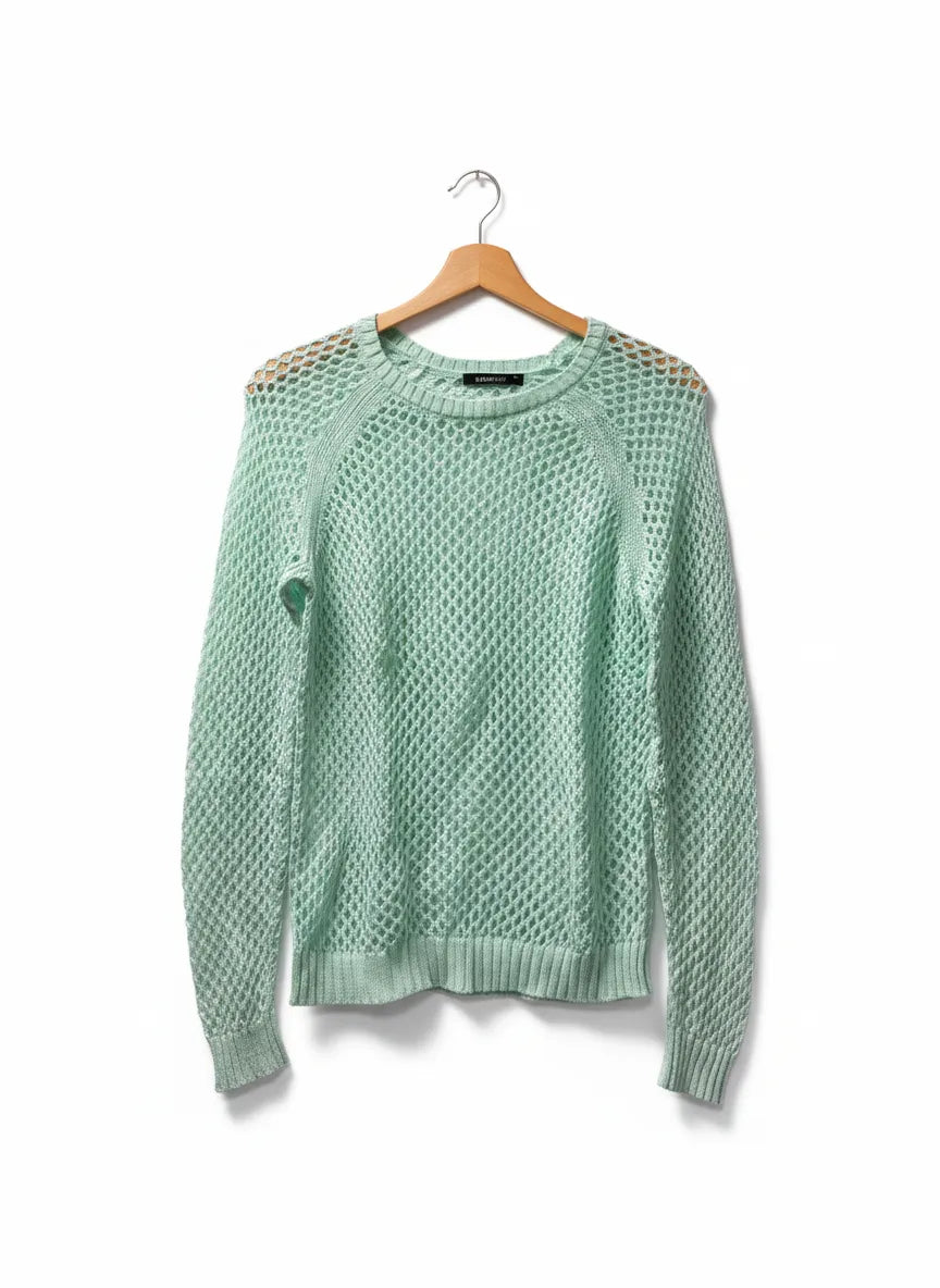 Gina Tricot öppenstickad tröja i salviagrönt XS