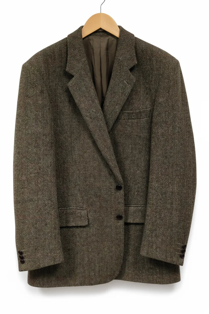 Harris Tweed brun fiskbensmönstrad ullkavaj
