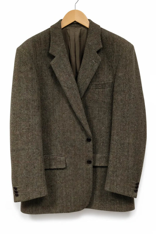 Harris Tweed brun fiskbensmönstrad ullkavaj