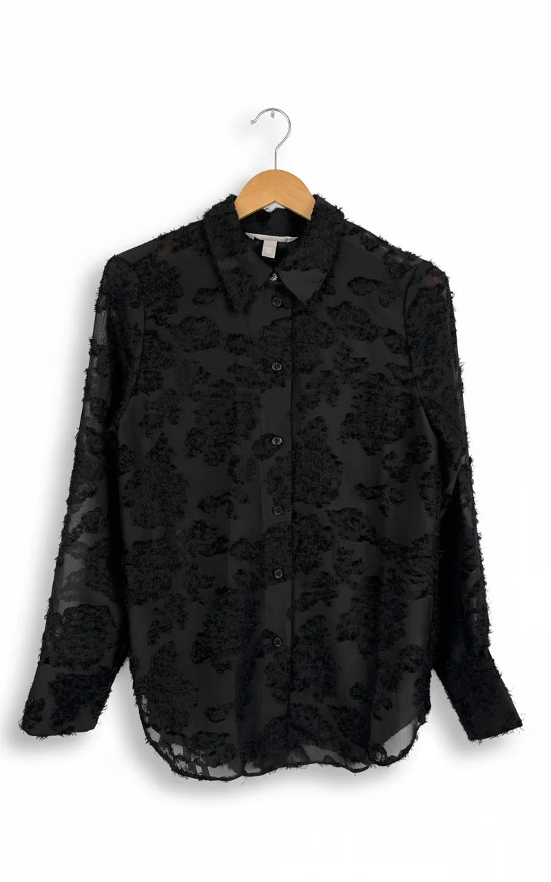 H&M svart texturerad genomskinlig blus