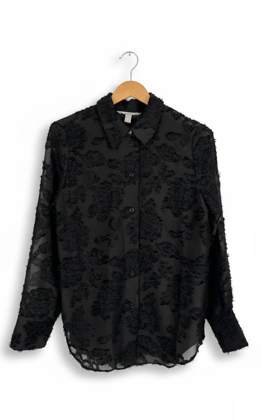 H&M svart texturerad genomskinlig blus