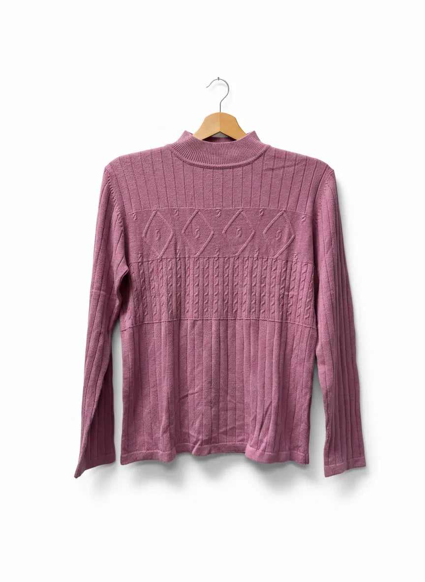 Ribbad tröja med struktur i rosa