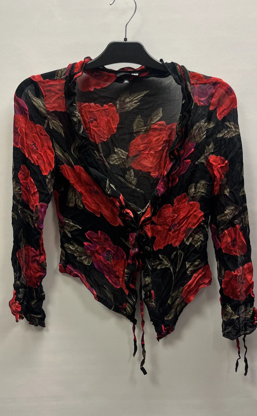 H&M blommig genomskinlig blus med knyt