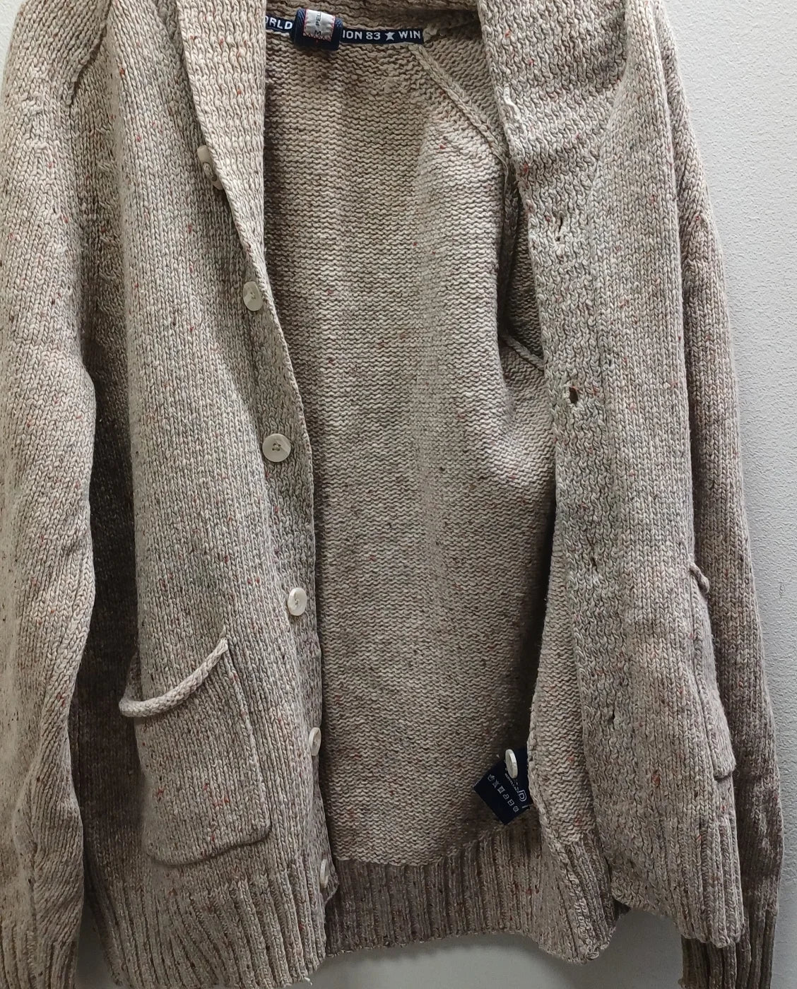 Pelle P beige stickad kofta med sjalkrage