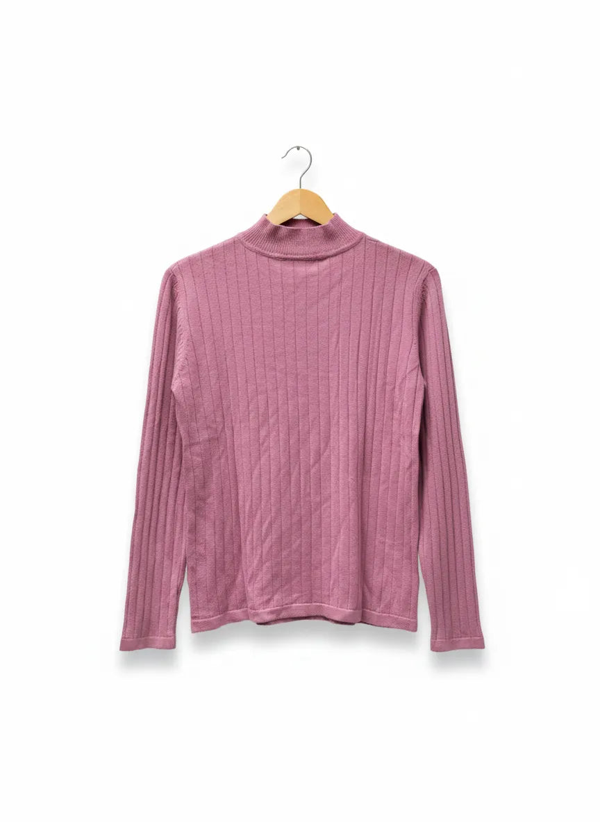 Ribbad tröja med struktur i rosa