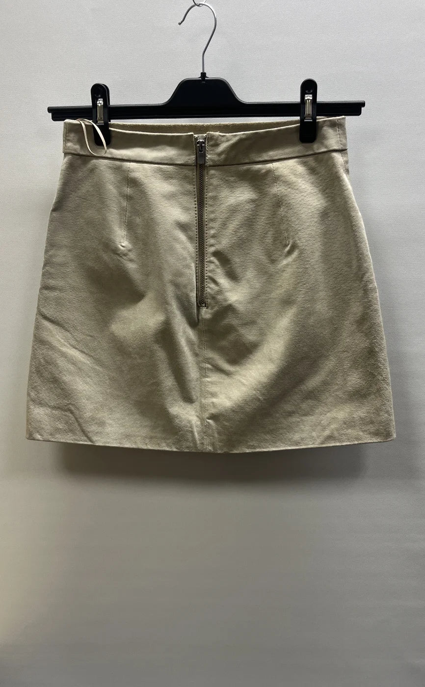 MANGO beige äkta läder minikjol