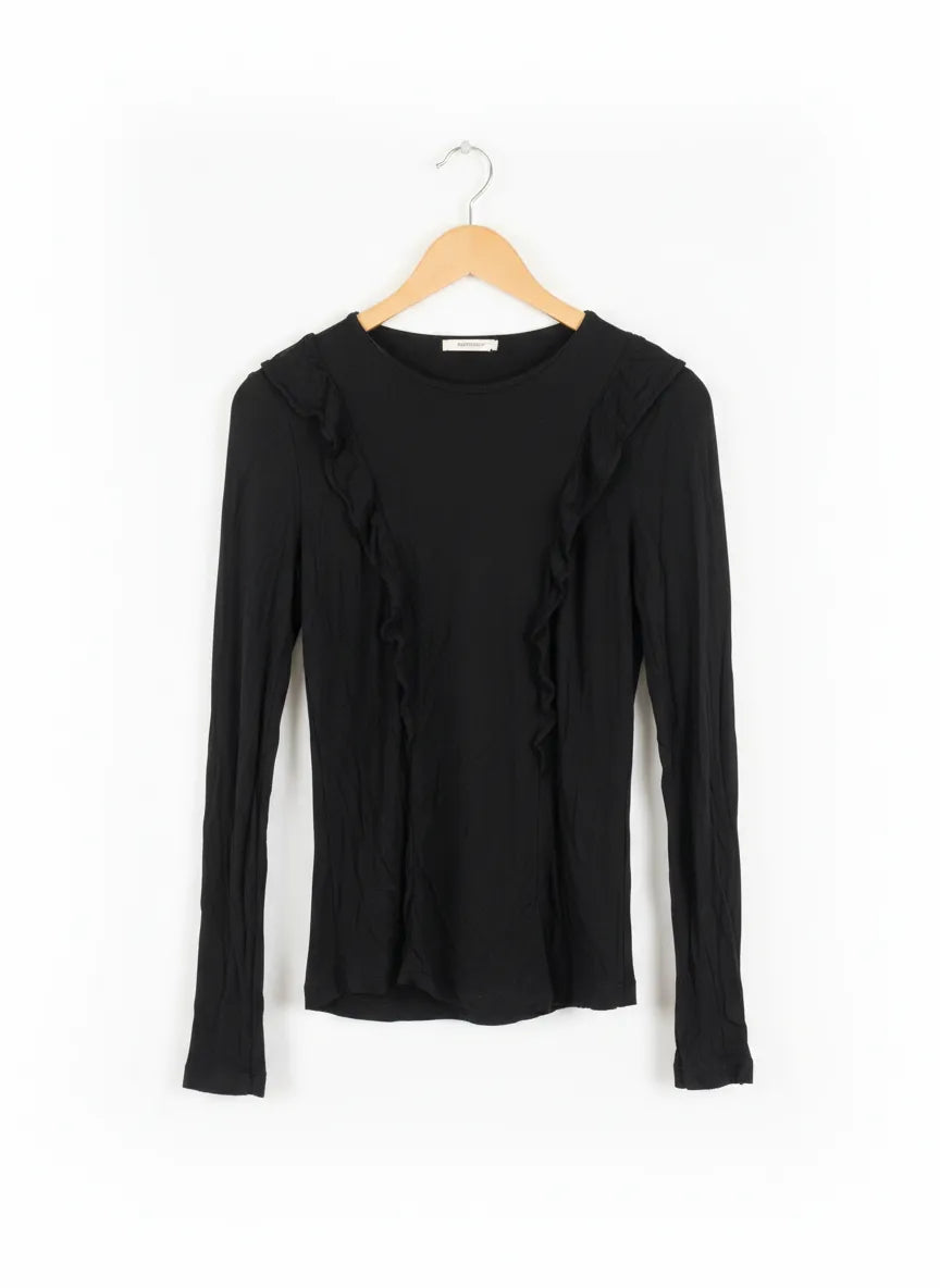 H&M svart långärmad topp med volangdetalj