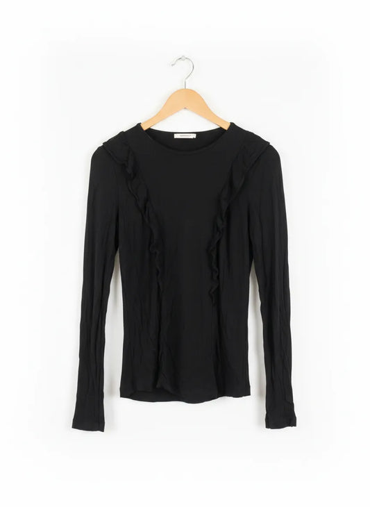 H&M svart långärmad topp med volangdetalj