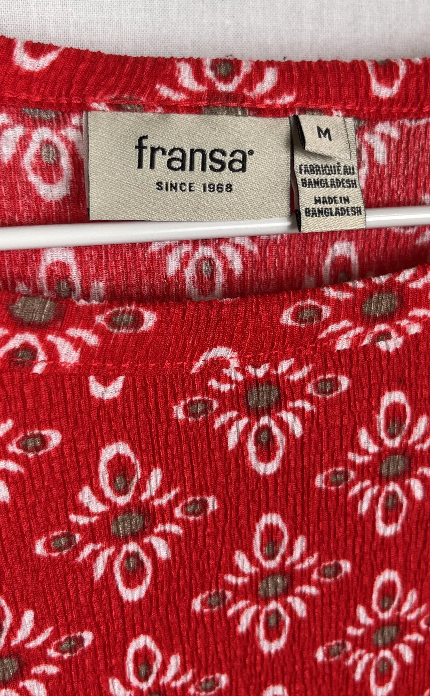 Fransa röd blommig långärmad topp
