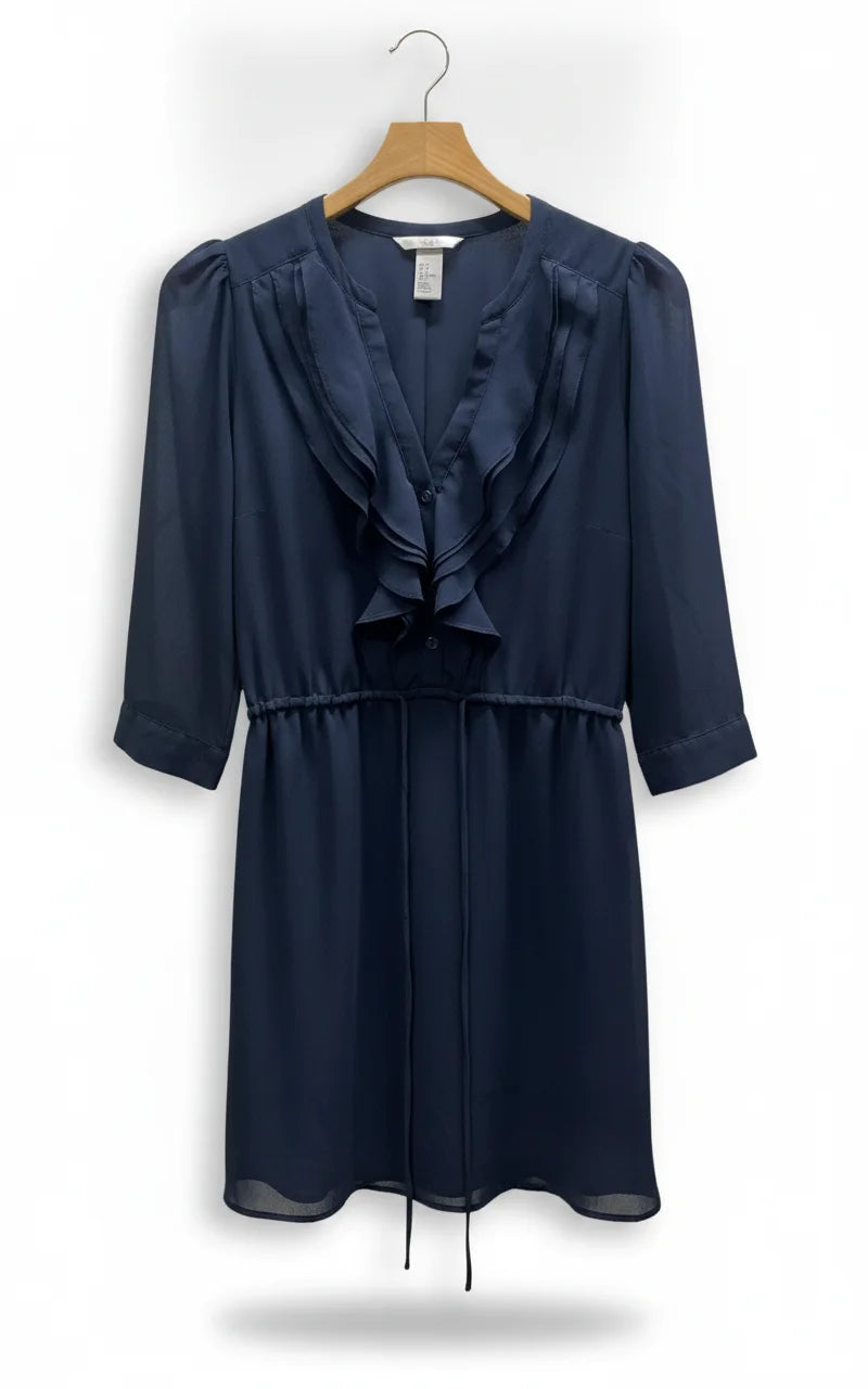 H&M marinblå klänning med volang