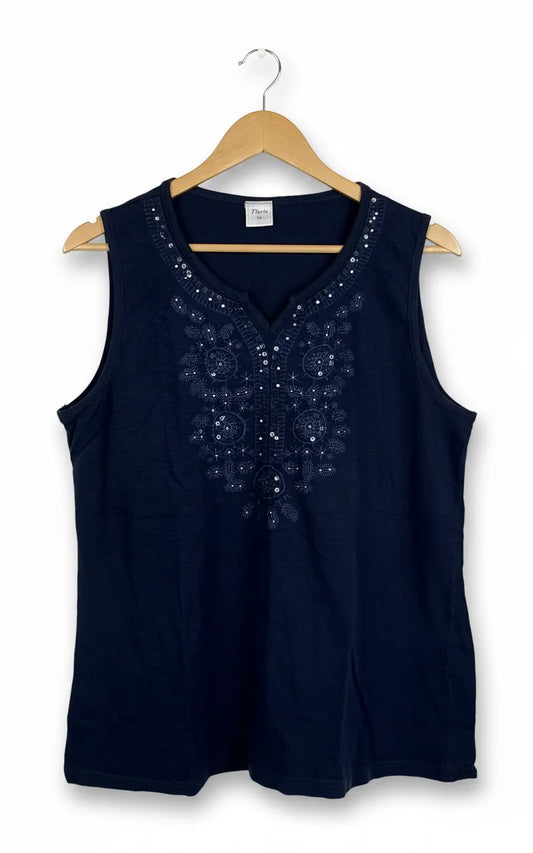 Florie broderad marinblå ärmlös topp