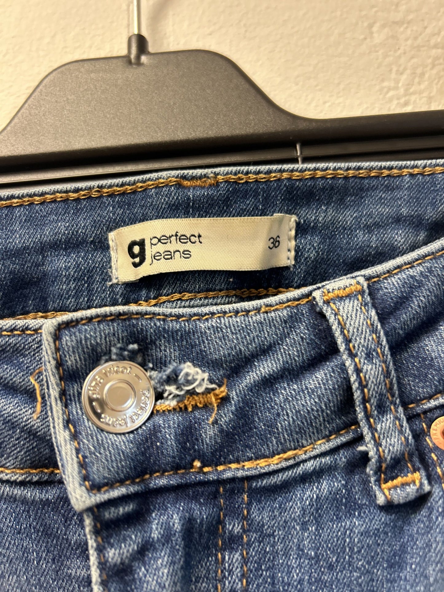g perfect jeans dam blå blekta raka jeans