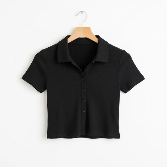 Uniqlo svart kortärmad pikétröja XS