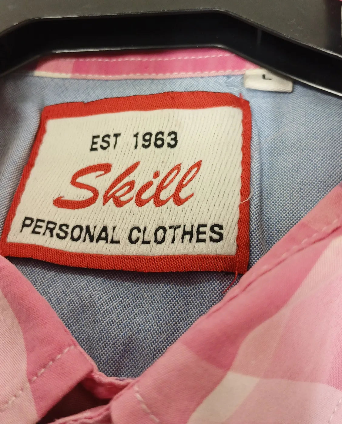 Skill kortärmad skjorta i rosa och blått rutmönster